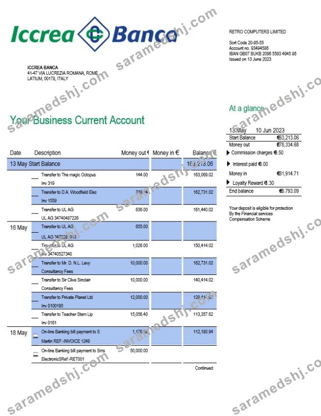 Iccrea Banca enterprise account statement Word and PDF template